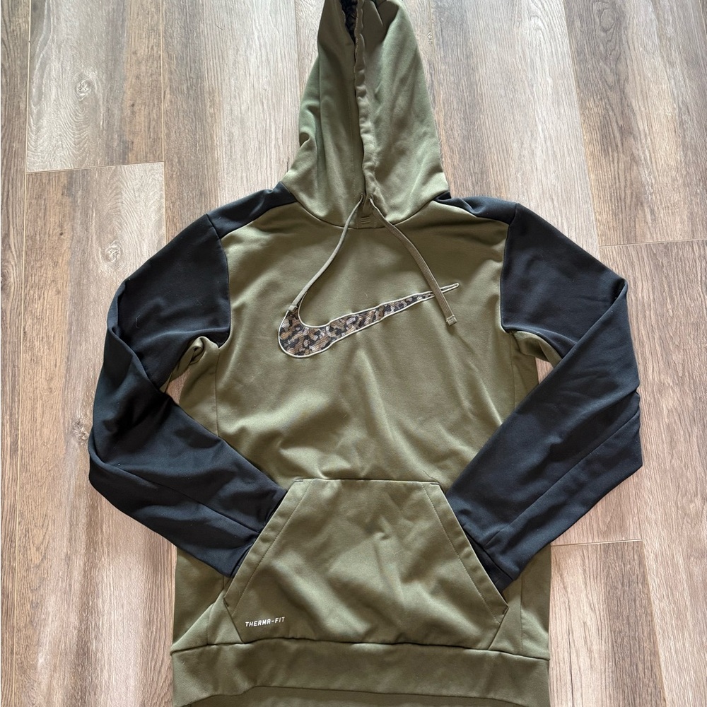Nike Olive Green & Black Dri-FIT Hoodie with Camo Swoosh